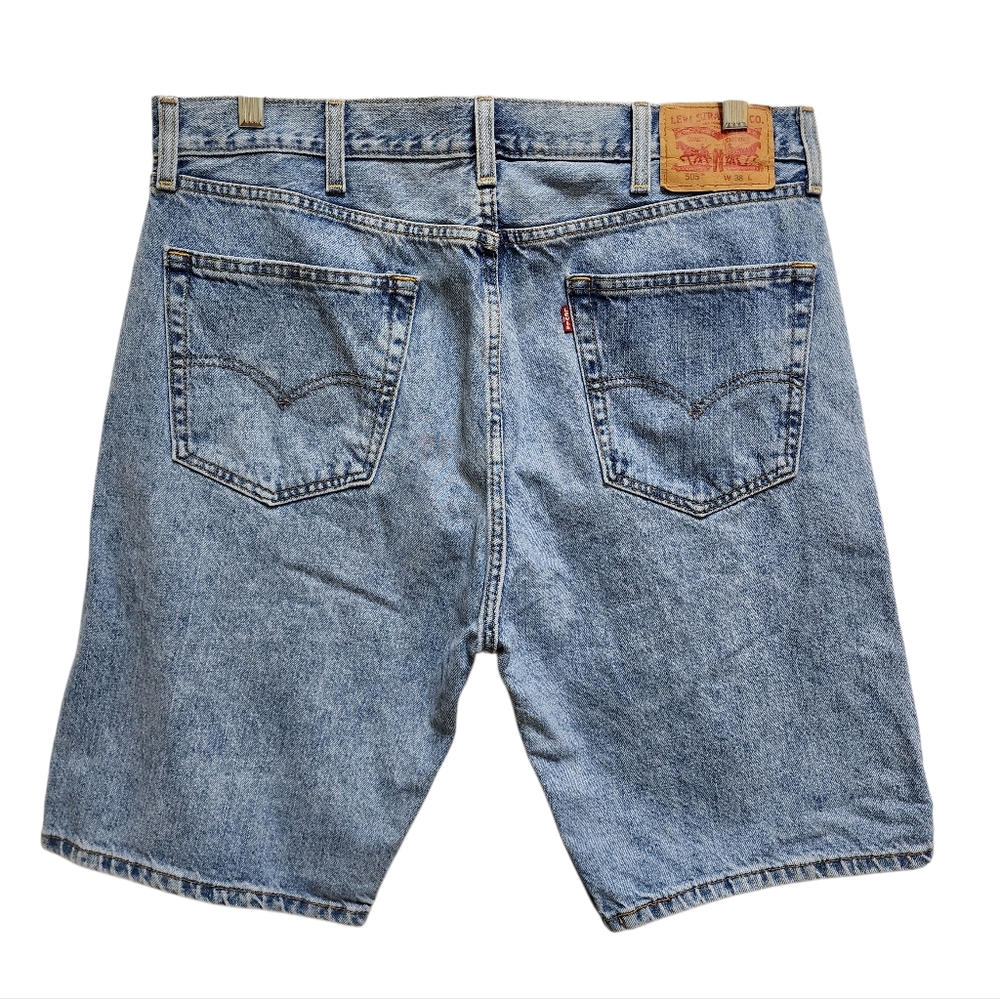 Levi's 505 Jean Shorts Mens 38 Blue Cotton Denim Cotton Zip Distressed Red Tab